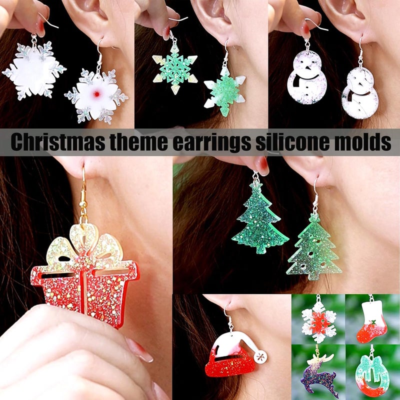 ZQYSING (5 Pack) Resin Earring Molds, Resin Jewelry Molds Christmas Silicone Pendant Molds Various Shapes Christmas Tree Snowflake Snowman Elk for DIY Earring Pendant Keychain Ornament Gift - Image 5